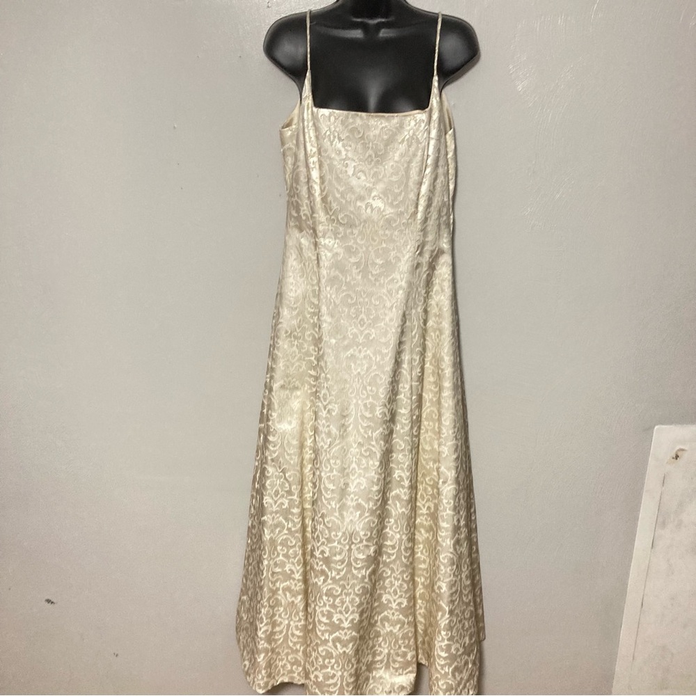 Vintage 90s Brocade Gold Princess Ballgown with Lace-up Back Party Romantic